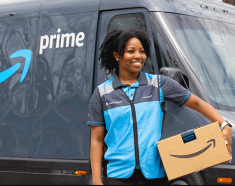 Amazon delivery person with van