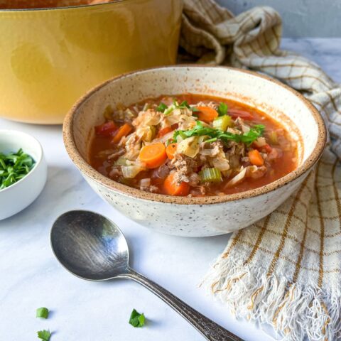 Cabbage Roll Soup served in a bowl