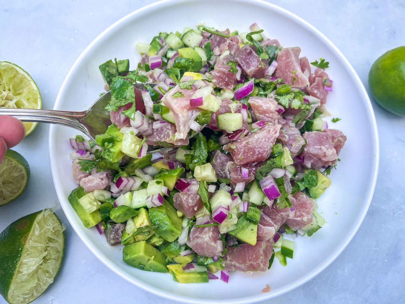 ginger tuna ceviche spoonful of tuna